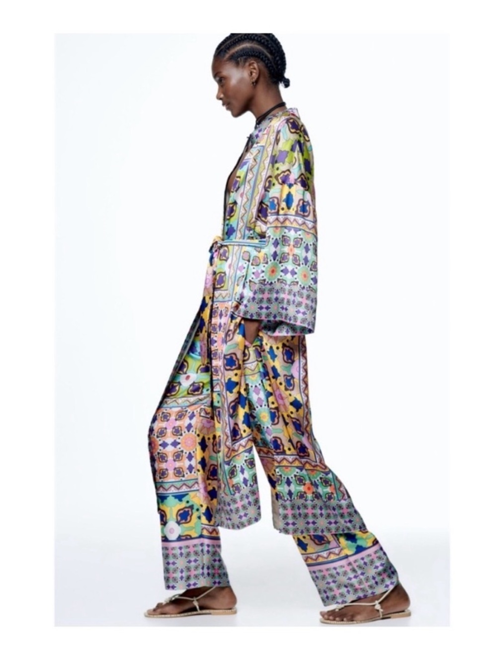 Zara Printed Kimono Robe with Belt - Picture 3 of 6